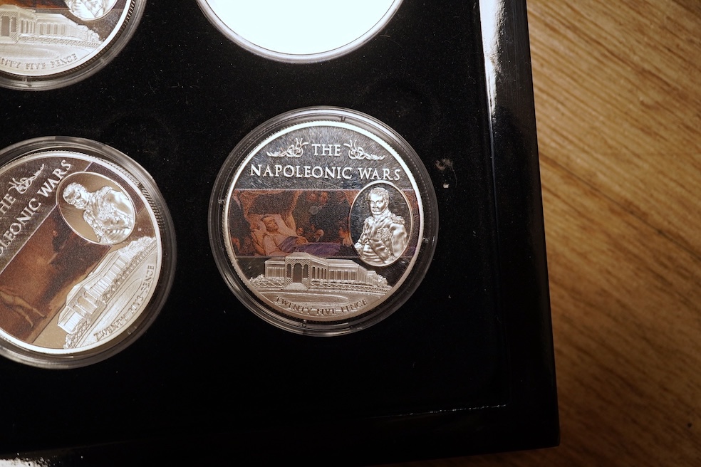 World and British coins, Fantasy Euro Coins 2005-2006, each piece uniface, struck on an oversized blank, Westminster mint; Shackleton silver coin cover, Brexit limited edition commemorative silver coin cover, Bird life o